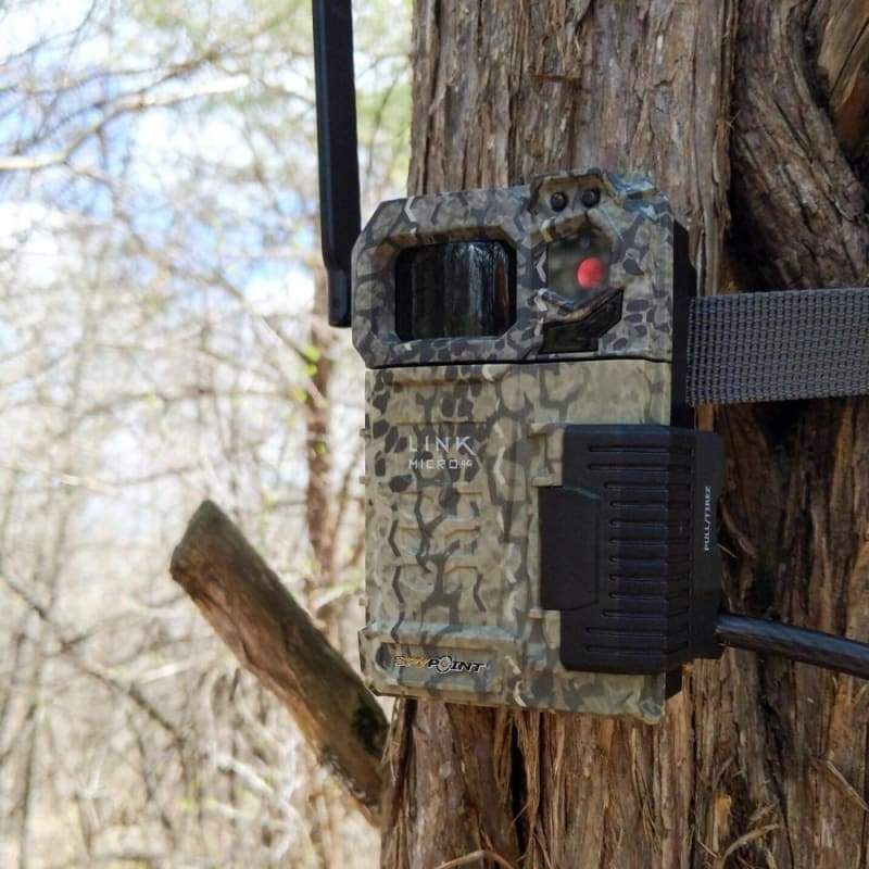 Spypoint Link Micro LTE Vildtkamera 10MP 12V Camouflage monteret på et træ